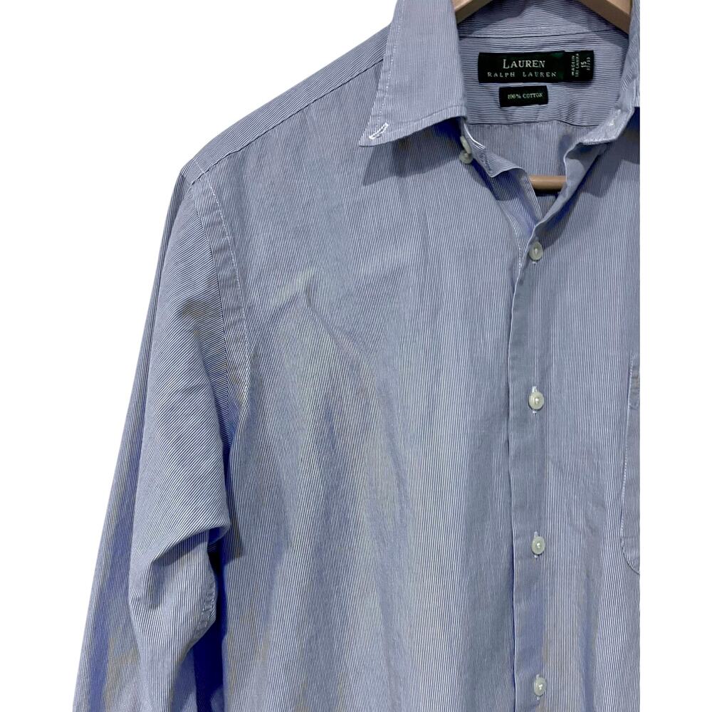 Lauren Ralph Lauren Mens Shirt Button Down Blue 100% Cotton Long Sleeve 15 32/33